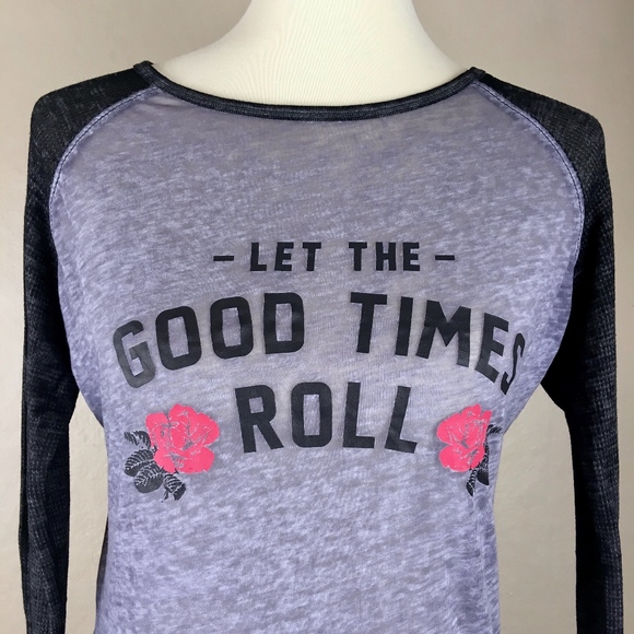 Freeze Tops - Gray Sheer Graphic Raglan Baseball Tee Size Medium